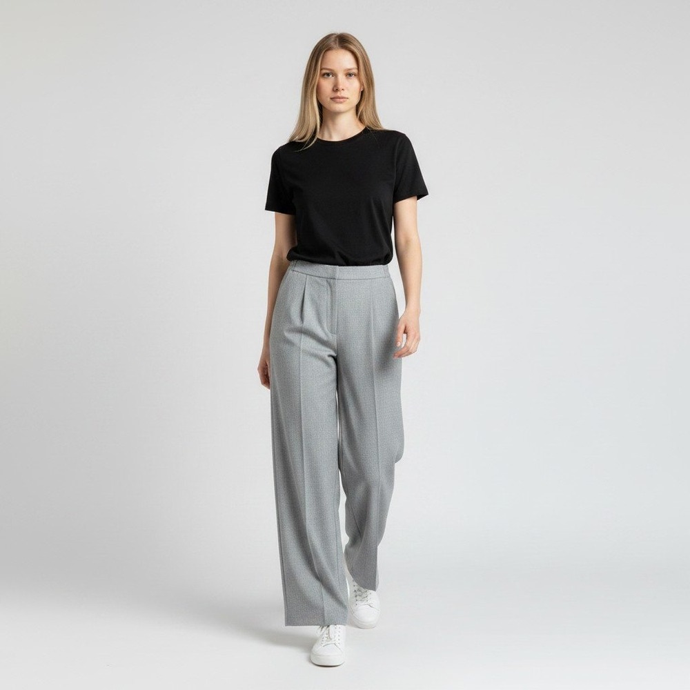 Alfred Dunner Classic Fit Pant 18W Grey Textured Elastic Waist Wide Leg Short